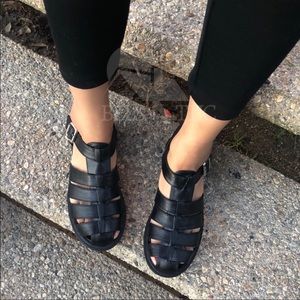 BLACK CAGED GLADIATOR CHUNKY HEEL SANDAL